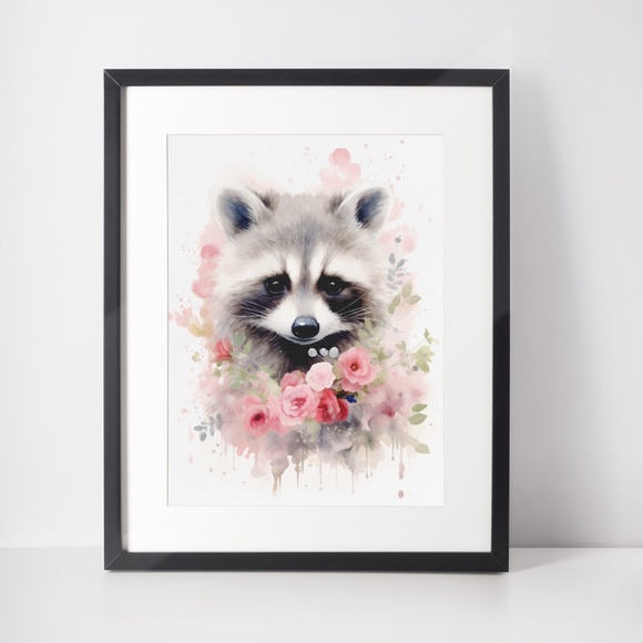Cute Raccoon Watercolor Wall Art Illustration Print Poster Card Unframed - Picture 5 of 6